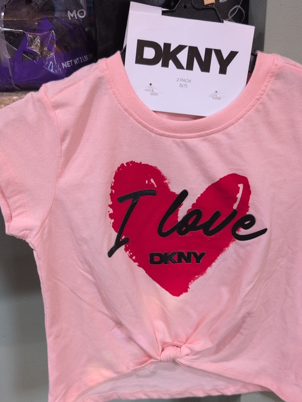 DKNY Pink Tee with Red Heart 'I Love' Graphic